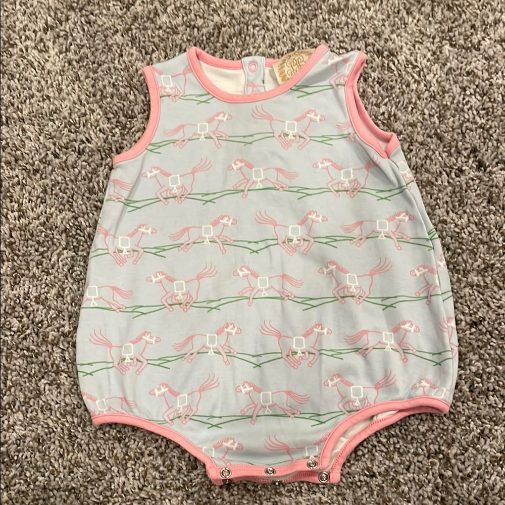 Pink and White Horse Print Kids One Piece